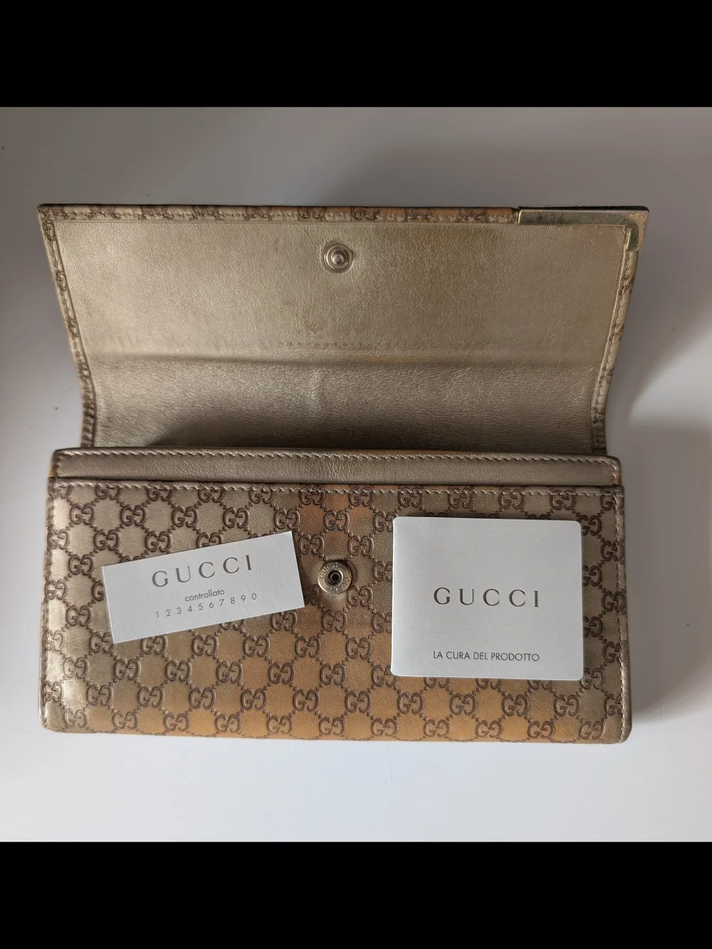 Gucci Guccissima Micro Gold Metallic Long Snap Wallet